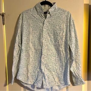 Stetson Cowboy Button Down White Shirt Blue & Green Paisley Print Size Medium